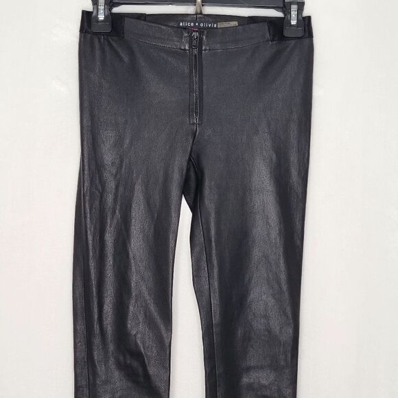 Alice + Olivia Lamb Leather Front Zip Leggings Size 2 - Picture 5 of 13
